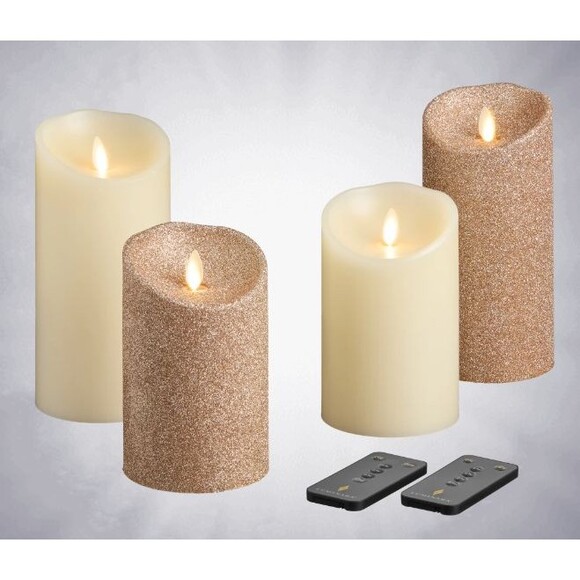 Luminara Flameless Unscented Wax Candles with 2 Remotes 4 Pack Gold Ivory NEW